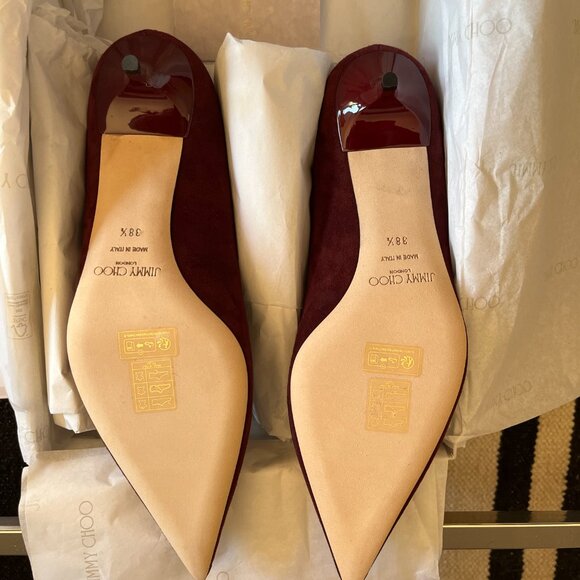 Jimmy Choo Amelia Suede Kitten-Heel Pumps in Burgundy NIB, Size 38.5 - Picture 9 of 11